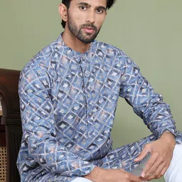 Jompers Men Printed Regular Sequinned Kurta with Pyjamas-picture-5