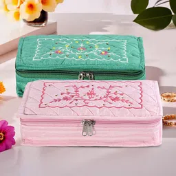 Kuber Industries Green & Pink 2 Pieces Self Design 7 Compartments Jewellery Organiser-51