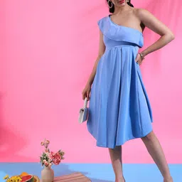 PINACOLADA Women One Shoulder Fit and Flare Midi Dress-image-71