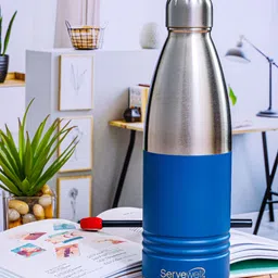 Servewell Blue & Steel Stainless Steel Printed Double Wall Vacuum Water Bottle - 750 ml-52