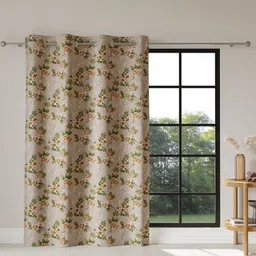 DDecor Beige & Green Floral Printed Room Darkening Door Curtain-image-79