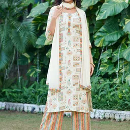 Moda Rapido Women Floral Printed Regular Kurta with Trousers & With Dupatta-image-94