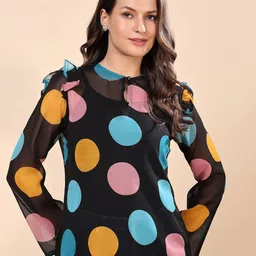 MINOS Women Polka Dot Print Keyhole Neck Georgette Tube Top-picture-33