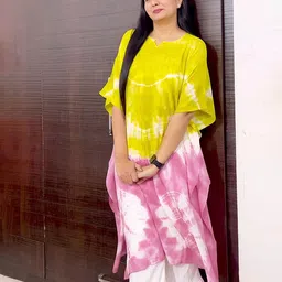 Maaesa Abstract Dyed Notch Neck Kaftan Kurta-picture-27
