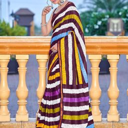 PEENGAX Striped Zari Pure Cotton Bagru Saree With Blouse Piece-image-94