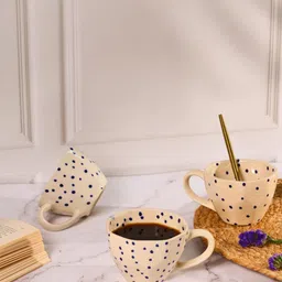 WEAVING HOMES White & Blue Printed Ceramic Glossy Mugs Set of Cups and Mugs-12