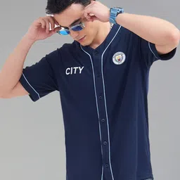 Manchester City FC Men Relaxed Collarless Brand Logo Printed Casual Shirt-image-46