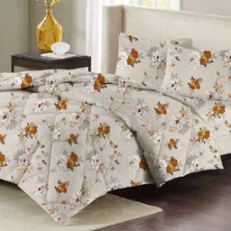 VAS COLLECTIONS Off White & Brown Floral Polycotton 4 Piece Double Extra Large Superfine Bedding Set-image-62