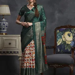 Mitera Ethnic Motifs Zari Silk Blend Ikat Saree-image-30