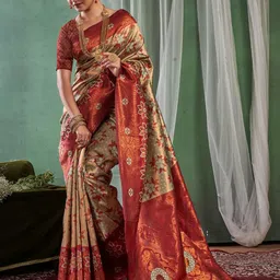 HANDSEL Woven Design Printed Zari Pure Silk Banarasi Saree-picture-15