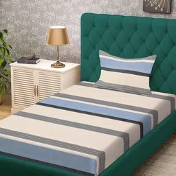 KLOTTHE Multicoloured Striped 300 TC Single Bedsheet with 1 Pillow Covers-image-58