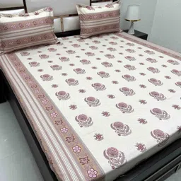 Pure Decor Cream-Coloured Floral Pure Cotton 380 TC Queen Bedsheet Set 2.29 m x 2.54 m-image-24