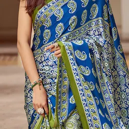 Saree mall Ajrak Block Poly Crepe Block Print Sarees image 4