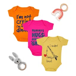MYBABYTOWN Infants Pack Of 3 Printed Bodysuits-13