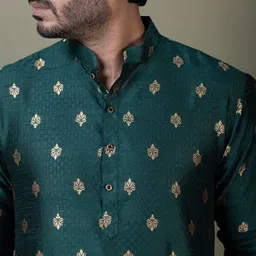 DEVOILER Men Ethnic Motifs Embroidered Thread Work Jacquard Kurta-image-76