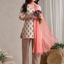 Khushal K Women Floral Printed Cotton Kurta with Palazzos & Dupatta-picture-44