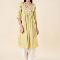 RANGMANCH BY PANTALOONS Floral Embroidered Pure Cotton Anarkali Kurta-picture-53
