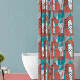 ArtzFolio Brown and Blue Geometric Printed Waterproof Shower Curtain-picture-9