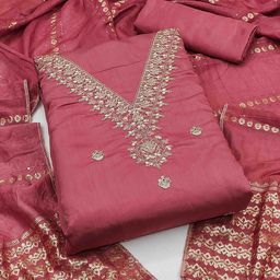 Blissta Floral Embroidered Zari Unstitched Dress Material-image-39