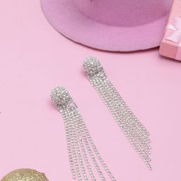 StyleCast Silver-Plated Rhinestone Studded Tasselled Circular Drop Earrings-image-38
