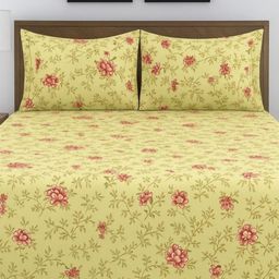 Bedbathandbliss Yellow & Red Floral 300 TC Bedsheet with 2 Pillow Covers-image-90