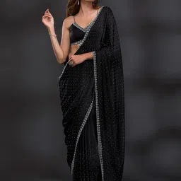 KALINI Embellished Beads and Stones Pure Chiffon Saree-32