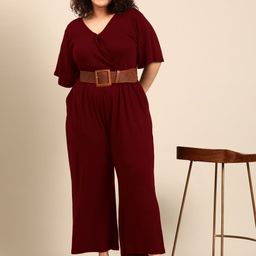 The Pink Moon Women Burgundy Solid Basic Jumpsuit-picture-17