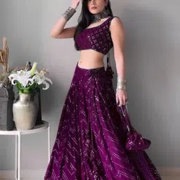 ZAALIMA FASHION Embroidered Sequinned Semi-Stitched Lehenga & Unstitched Blouse With Dupatta-image-45
