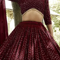 Warthy Ent Embroidered Sequinned Semi-Stitched Lehenga & Unstitched Blouse With Dupatta image 3