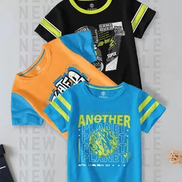 CODEZ Boys Pack Of 3 Typography Printed Round Neck Cotton T-shirts-96