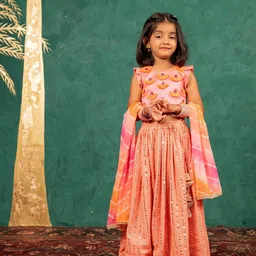 Jilmil Girls Floral Embroidered Mirror Work Ready to Wear Lehenga & Blouse With Dupatta-picture-45