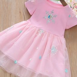 YK Girls Cotton Embellished Embroidered Fit and Flare Dress-47