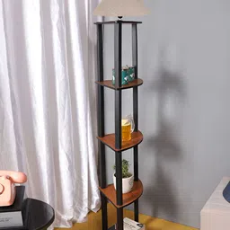 Devansh Beige Jute Wooden Floor Lamp With Shelves-34