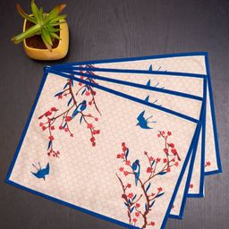 Indisca Designs 4-Pcs Blue & Cream Colored Printed Table Placemats-22