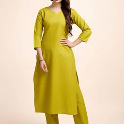 Women Basket Notch Neck Straight Kurta With Trousers-picture-50