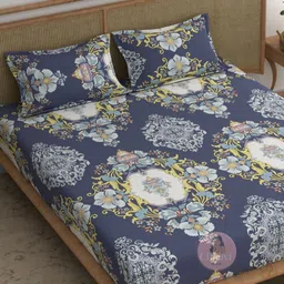 CHHAVI INDIA Blue & Off White Printed Microfiber 210 TC Queen Bedsheet Set 2.50m x 2.25m-image-83