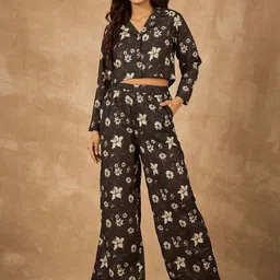 InWeave Printed Pure Cotton Shirt Collar Top With palazzos Co-Ords-picture-34