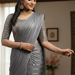 Anouk Rustic Striped Satin Saree-picture-17