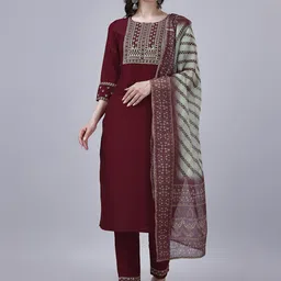 Rujave Women Ethnic Motifs Embroidered Regular Sequinned Kurta with Trousers & With Dupatta-picture-19