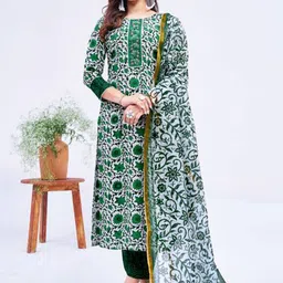 HERE&NOW Women Floral Printed Regular Kurta with Trousers & With Dupatta-picture-6