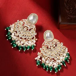 TEEJH Gold-Plated Classic Artificial Stone Studded Chandbalis Earrings-15