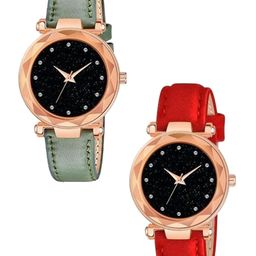 Miss Perfect Women Pack Of 2 Embellished Dial & Leather Straps Analogue Watches Cvv358-picture-18