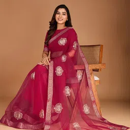 House of Pataudi Ethnic Motifs Zari Embroidered Saree-picture-48