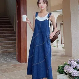 StyleCast x Revolte Denim Pinafore Midi Dress-picture-44