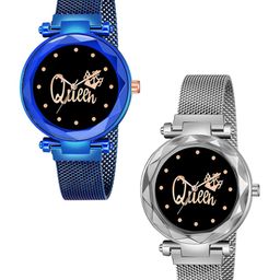 Gopal Shopcart Unisex Pack of 2 Bracelet Style Analogue Watch Queen Blue Silver Maganet-image-76