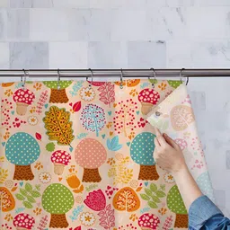 ArtzFolio Peach-Pink, Green & Blue Printed Waterproof Shower Curtain-image-33