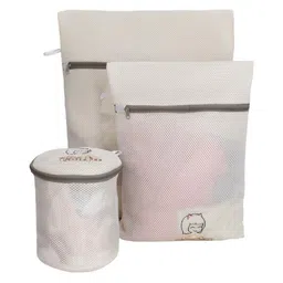 HOKIPO Beige 3 Pieces Dual Layered Laundry Bags-5