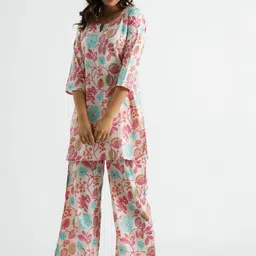 FLAVIA CREATION Printed V Neck Pure Cotton Tunic With Trousers Co-Ords-picture-44