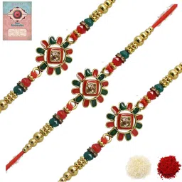 MEIRA JEWELLERY Set Of 3 Rakhi With Roli Chawal & Greetings Card Set-image-10