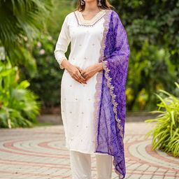 Happy Design Women Yoke Design Regular Beads and Stones Kurta with Pyjamas & With Dupatta-image-59